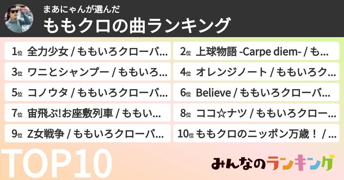まあにゃんさんの「ももクロの曲ランキング」