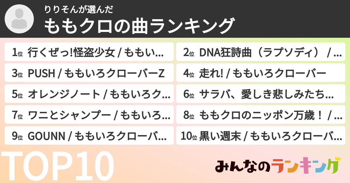 りりそんさんの「ももクロの曲ランキング」