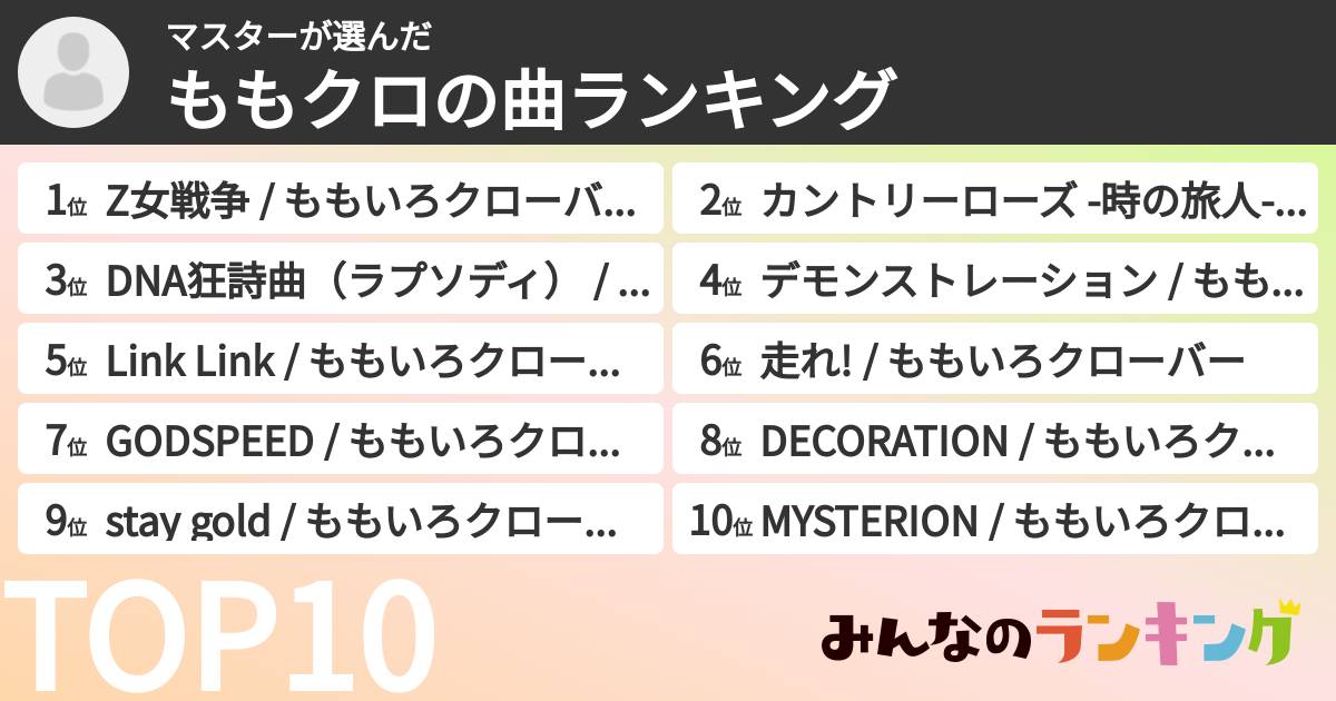 マスターさんの「ももクロの曲ランキング」