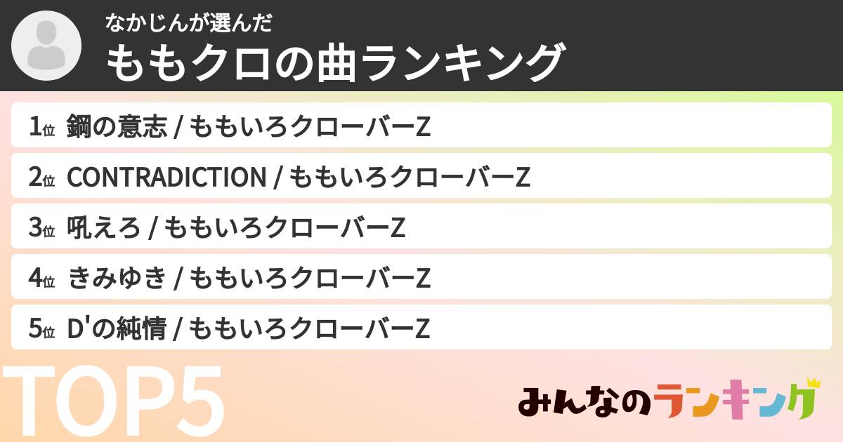 なかじんさんの「ももクロの曲ランキング」