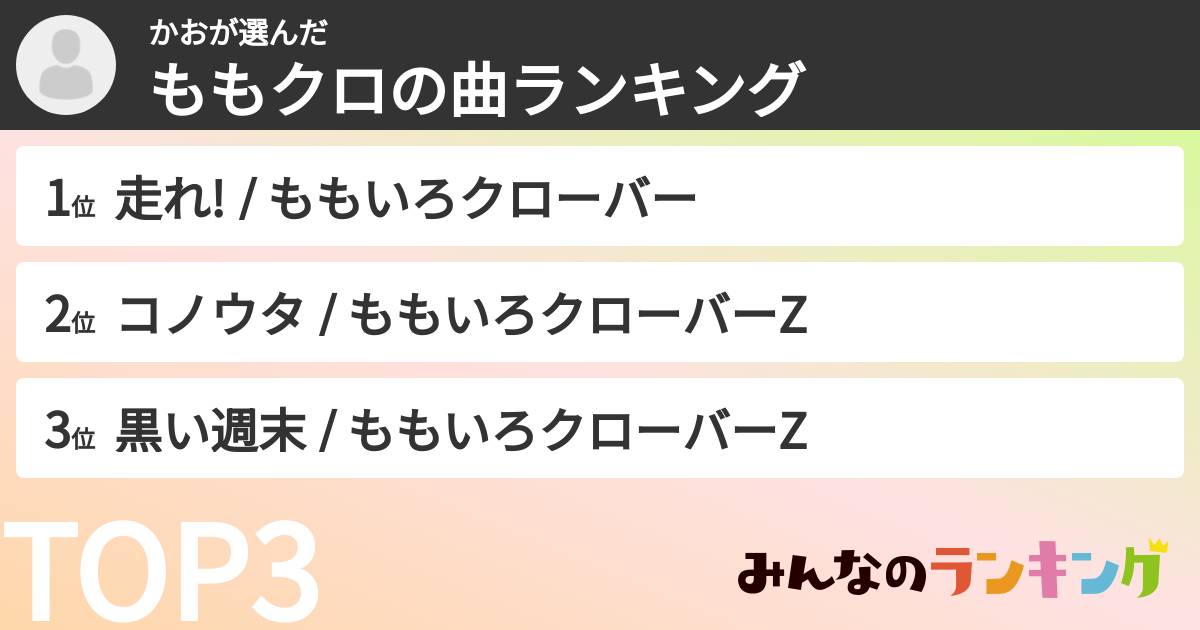 かおさんの「ももクロの曲ランキング」