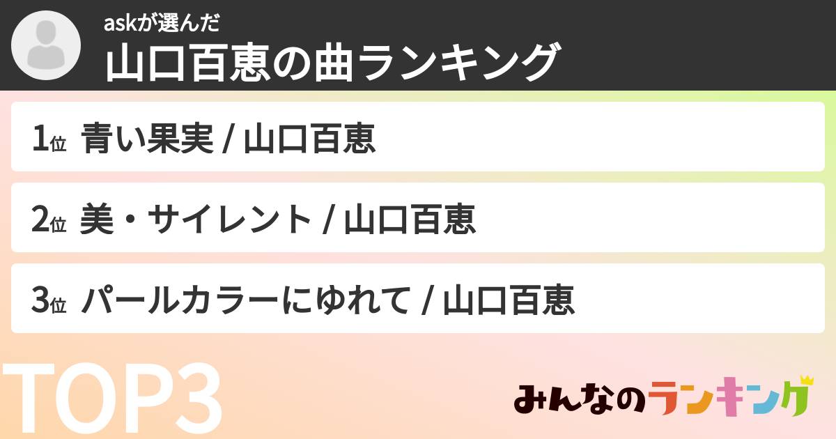 askさんの「山口百恵の曲ランキング」