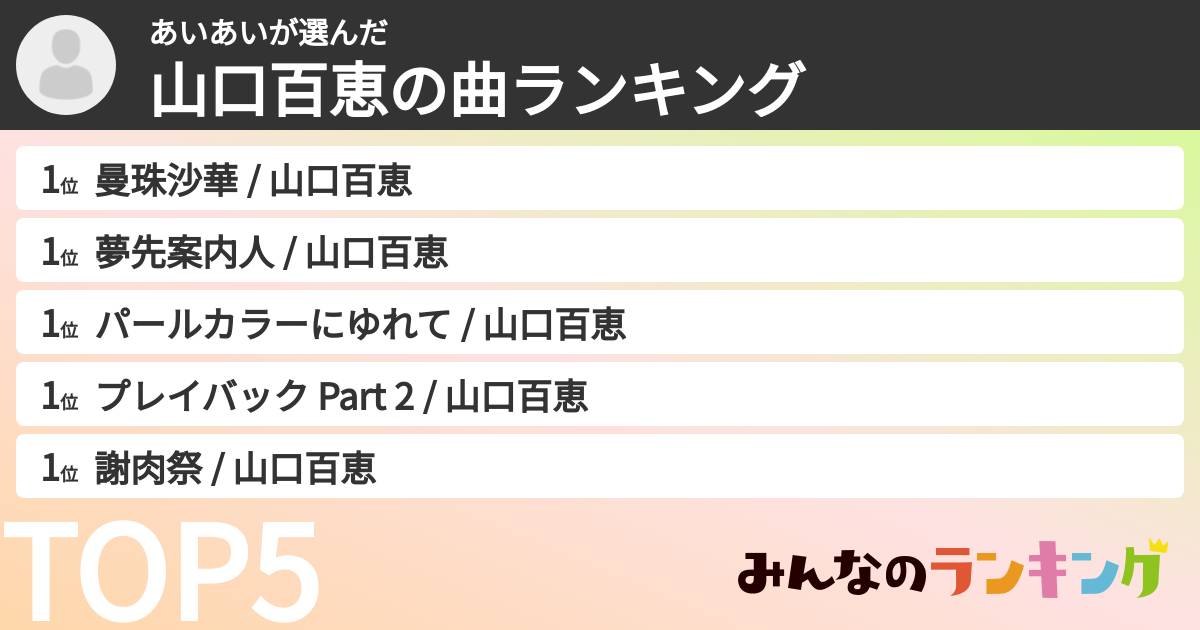 あいあいさんの「山口百恵の曲ランキング」