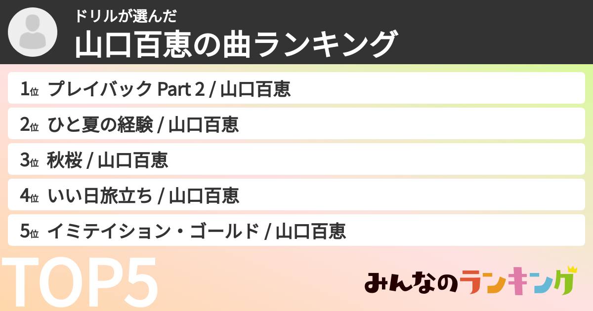 ドリルさんの「山口百恵の曲ランキング」