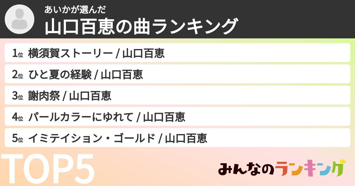 あいかさんの「山口百恵の曲ランキング」