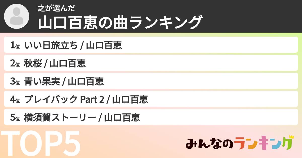 之さんの「山口百恵の曲ランキング」