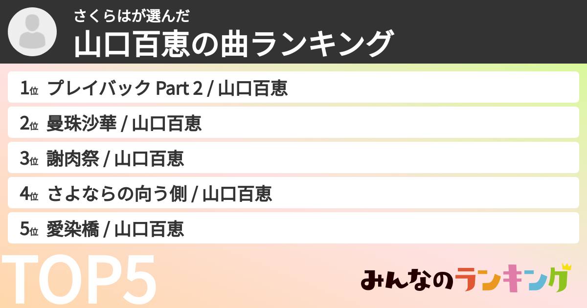 さくらはさんの「山口百恵の曲ランキング」
