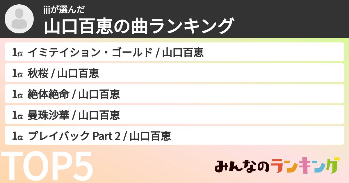 jjjさんの「山口百恵の曲ランキング」