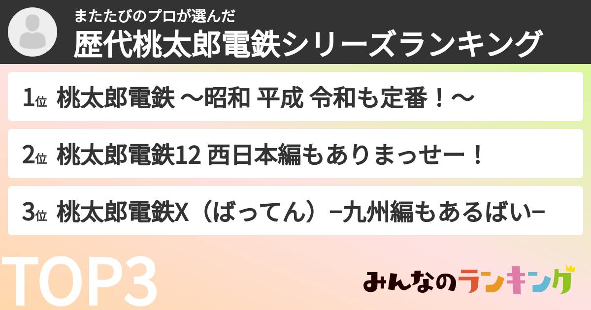 またたびのプロさんの「歴代桃太郎電鉄シリーズランキング」