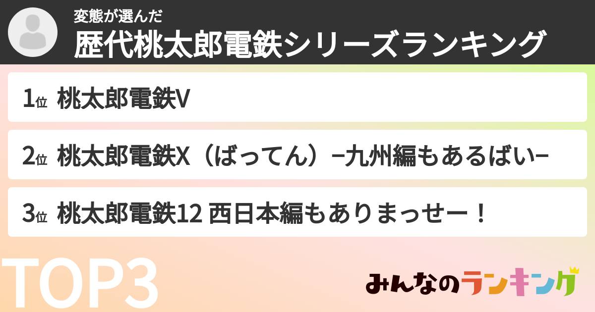 変態さんの「歴代桃太郎電鉄シリーズランキング」
