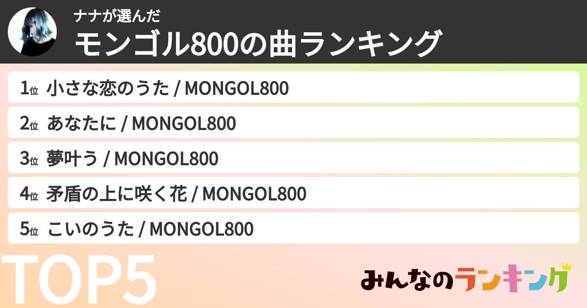 ナナさんの「モンゴル800の曲ランキング」