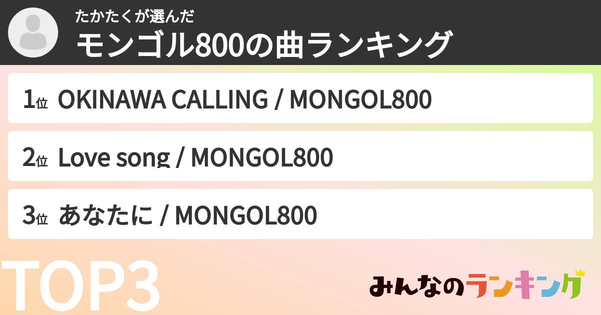 たかたくさんの「モンゴル800の曲ランキング」