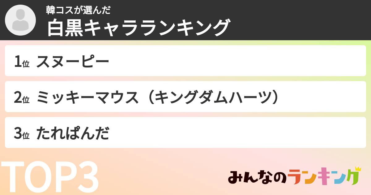 韓コスさんの「白黒キャラランキング」