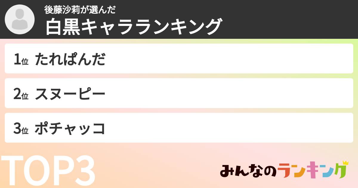後藤沙莉さんの「白黒キャラランキング」