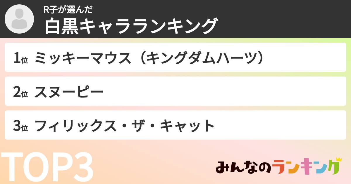R子さんの「白黒キャラランキング」