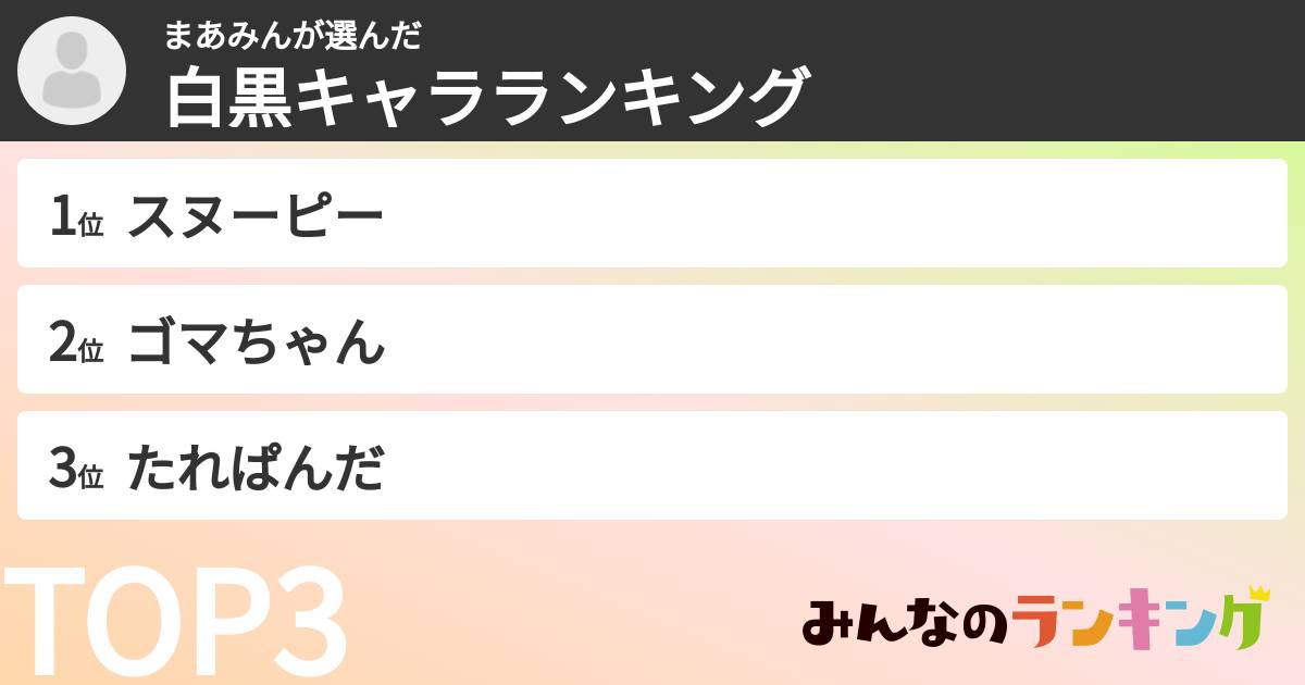 まあみんさんの「白黒キャラランキング」