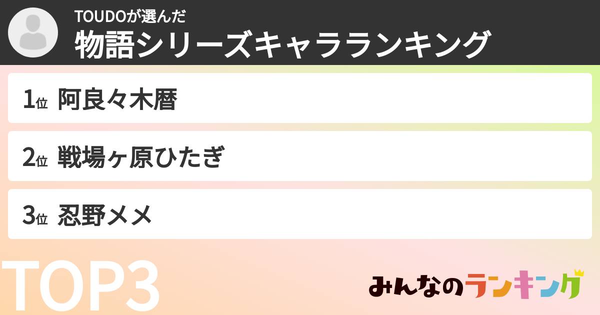 TOUDOさんの「物語シリーズキャラランキング」