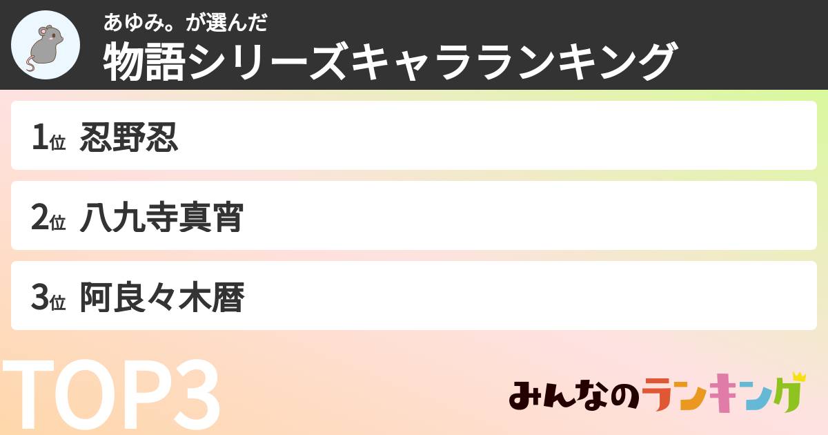 あゆみ。さんの「物語シリーズキャラランキング」