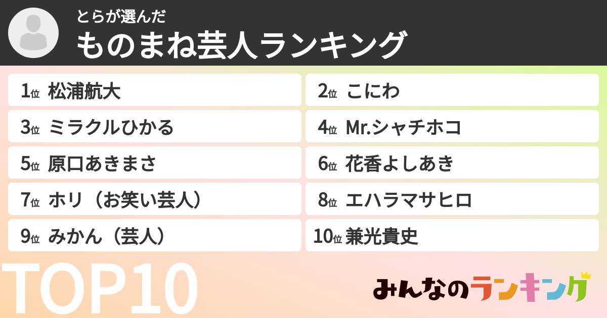 とらさんの「ものまね芸人ランキング」