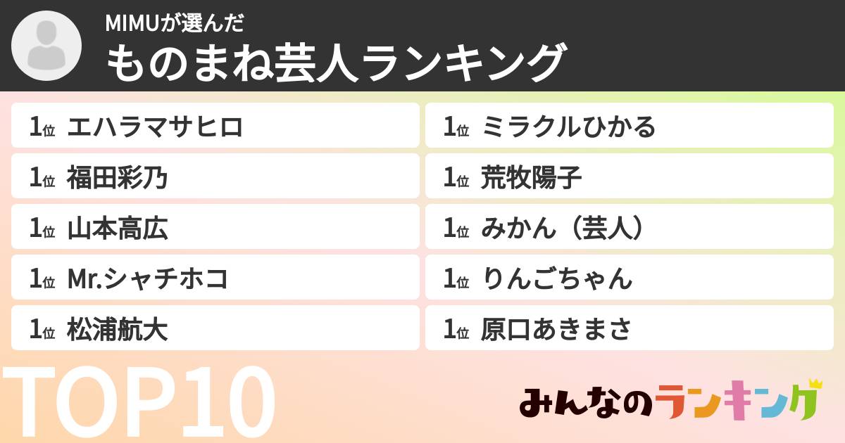 MIMUさんの「ものまね芸人ランキング」