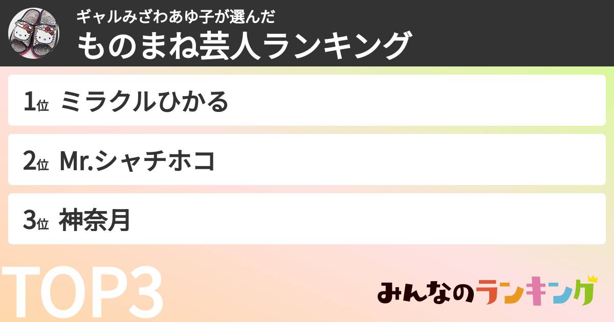 ギャルみざわあゆ子さんの「ものまね芸人ランキング」