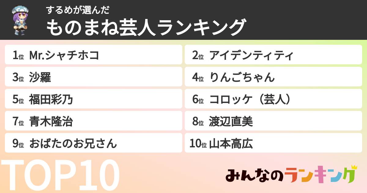 するめさんの「ものまね芸人ランキング」