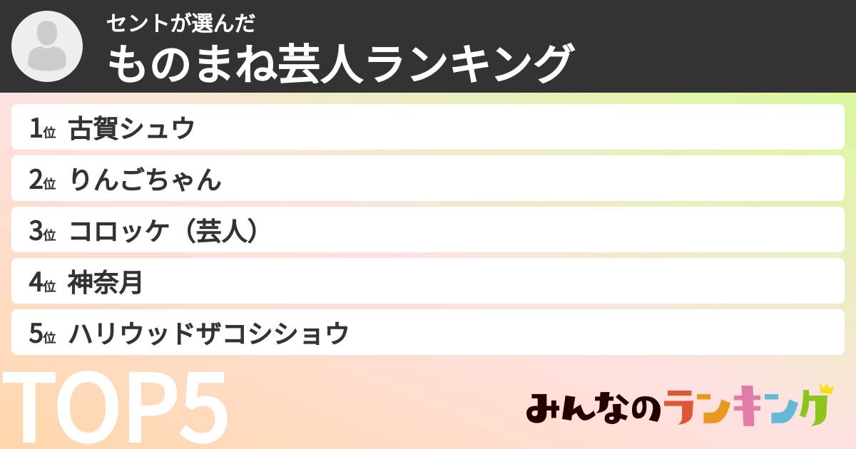 セントさんの「ものまね芸人ランキング」