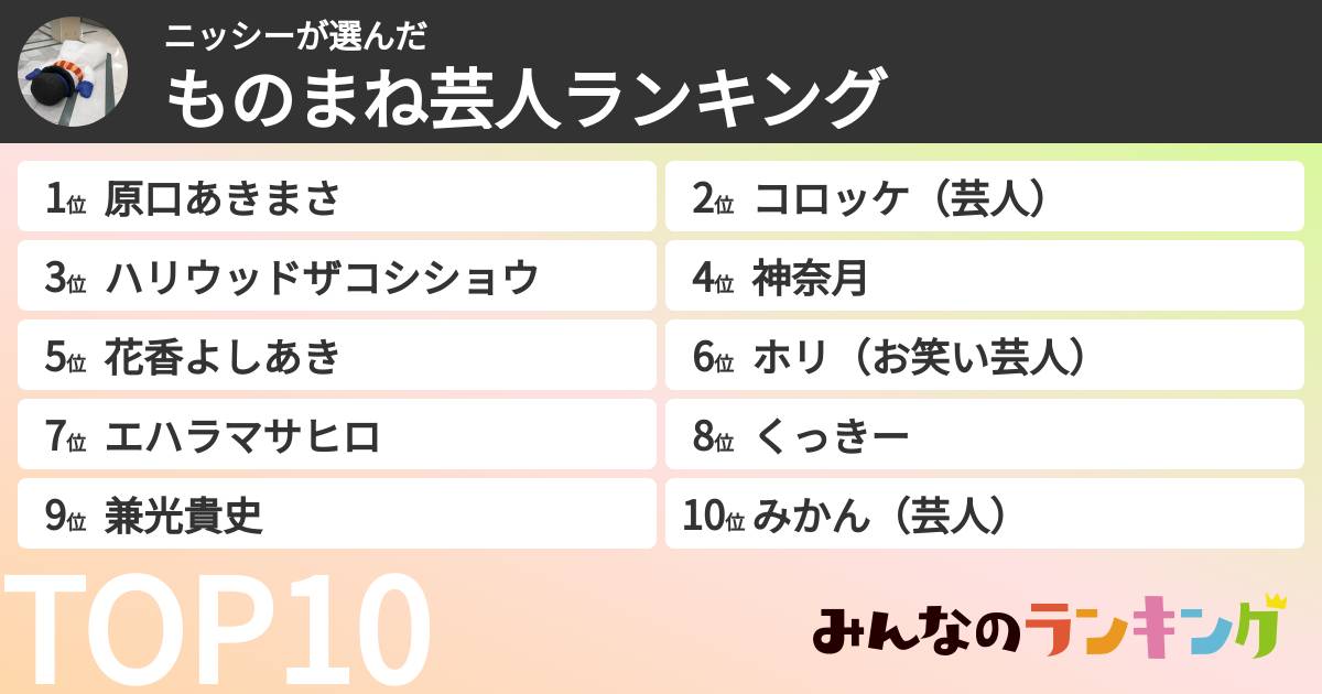 ニッシーさんの「ものまね芸人ランキング」