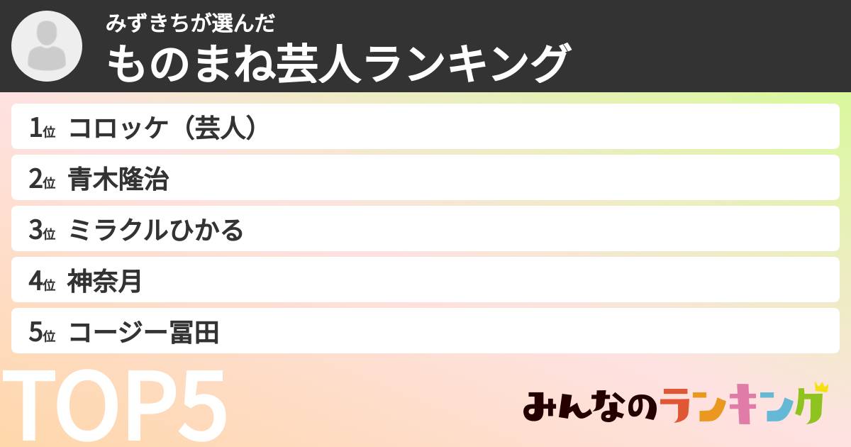 みずきちさんの「ものまね芸人ランキング」