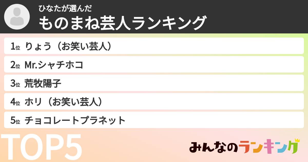 ひなたさんの「ものまね芸人ランキング」