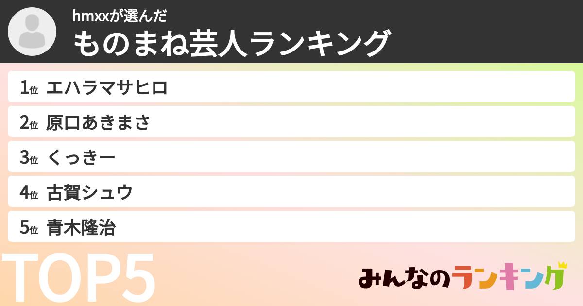 hmxxさんの「ものまね芸人ランキング」