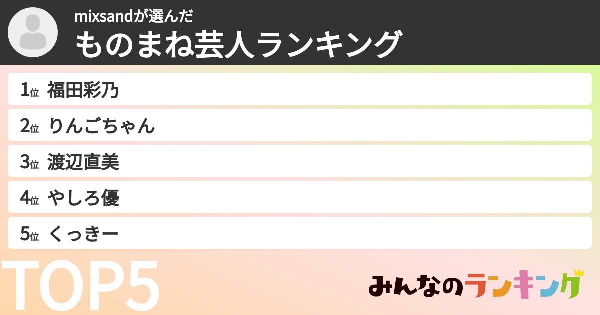 mixsandさんの「ものまね芸人ランキング」