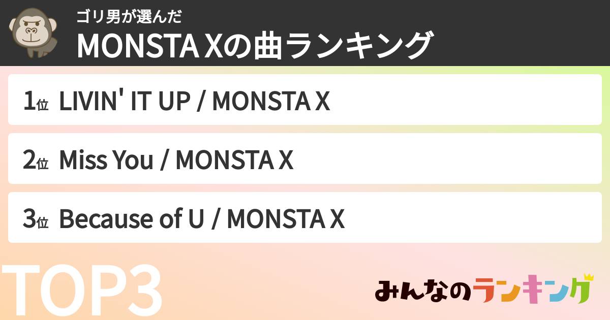 ゴリ男さんの「MONSTA Xの曲ランキング」