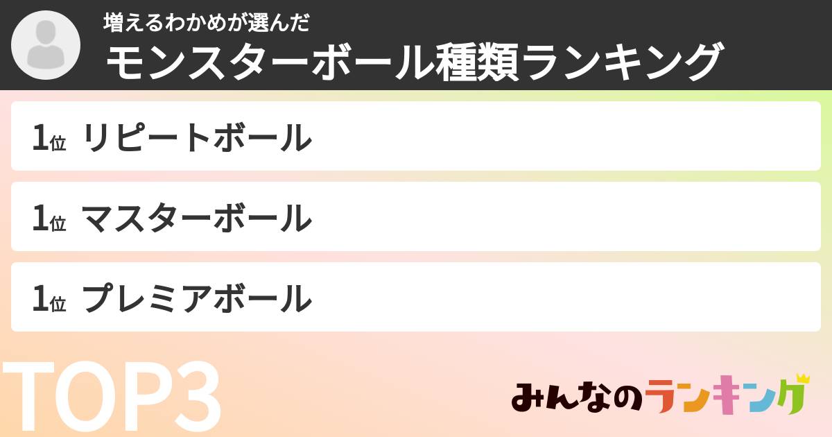 増えるわかめさんの「モンスターボール種類ランキング」