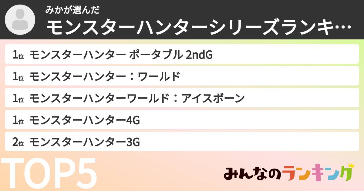 みかさんの「モンスターハンターシリーズランキング」