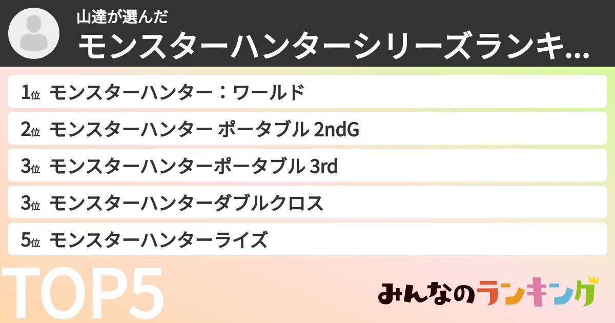 山達さんの「モンスターハンターシリーズランキング」