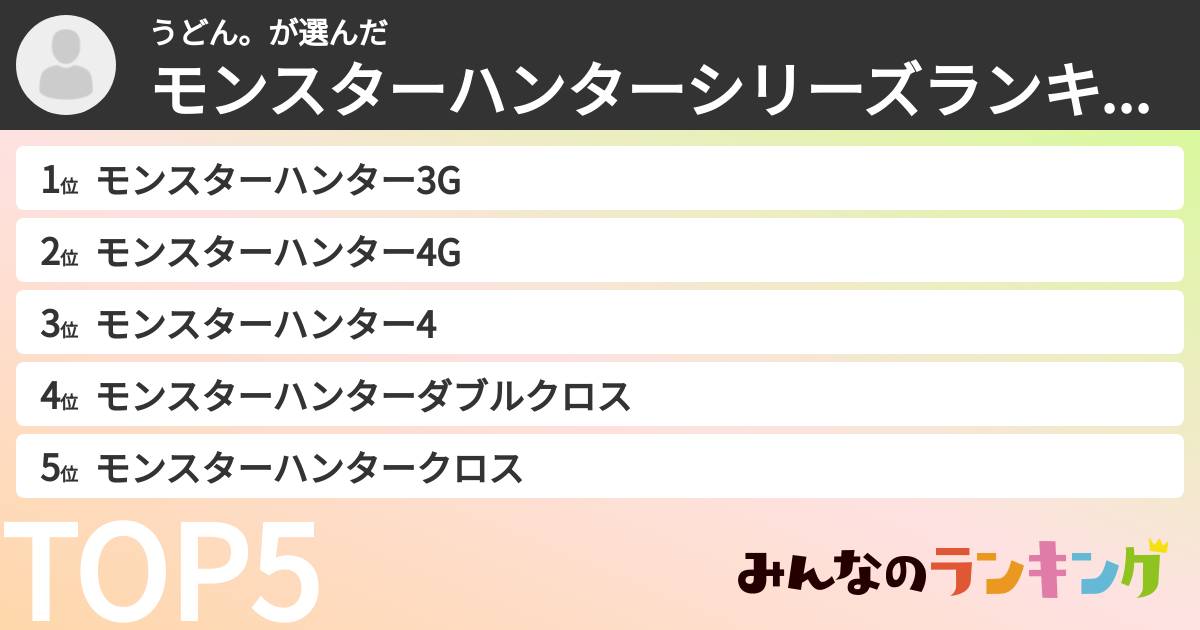うどん。さんの「モンスターハンターシリーズランキング」