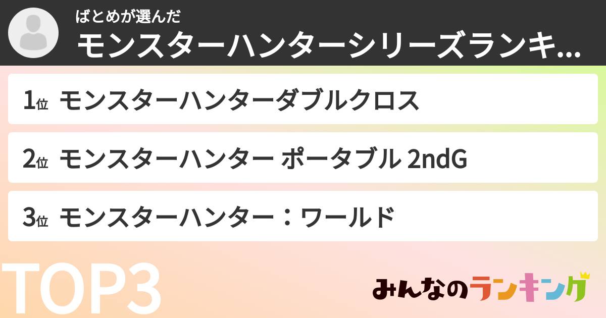 ばとめさんの「モンスターハンターシリーズランキング」
