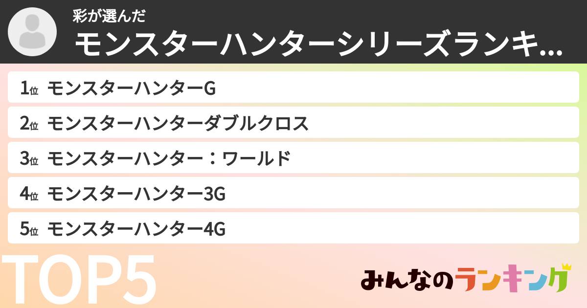 彩さんの「モンスターハンターシリーズランキング」