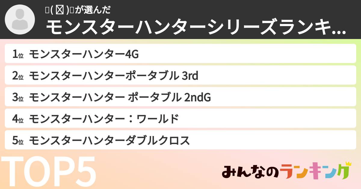 ٩( ᐛ )وさんの「モンスターハンターシリーズランキング」