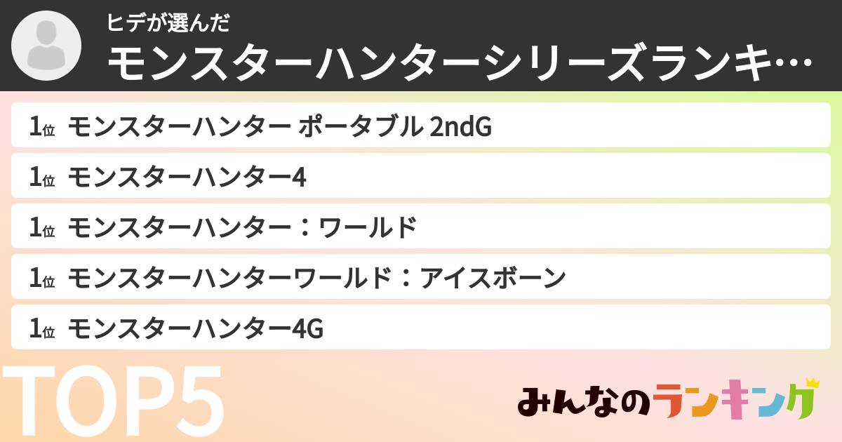 ヒデさんの「モンスターハンターシリーズランキング」