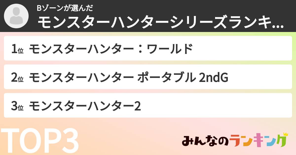 Bゾーンさんの「モンスターハンターシリーズランキング」