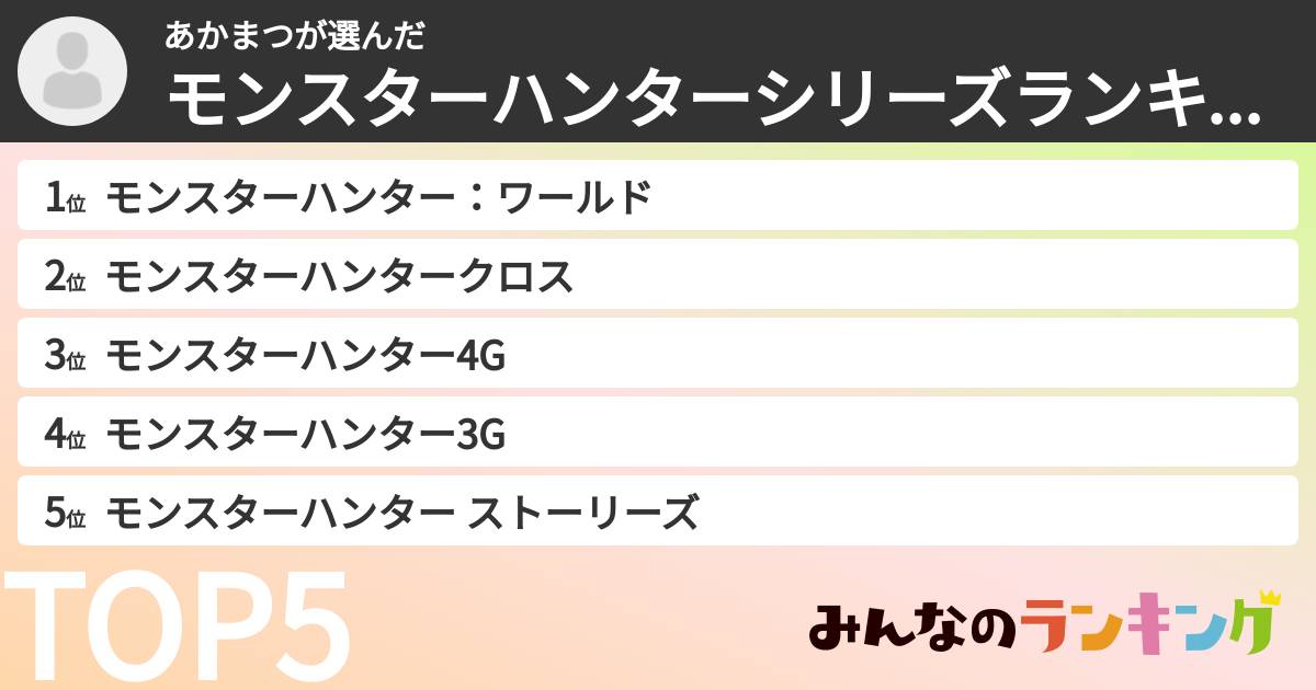 あかまつさんの「モンスターハンターシリーズランキング」