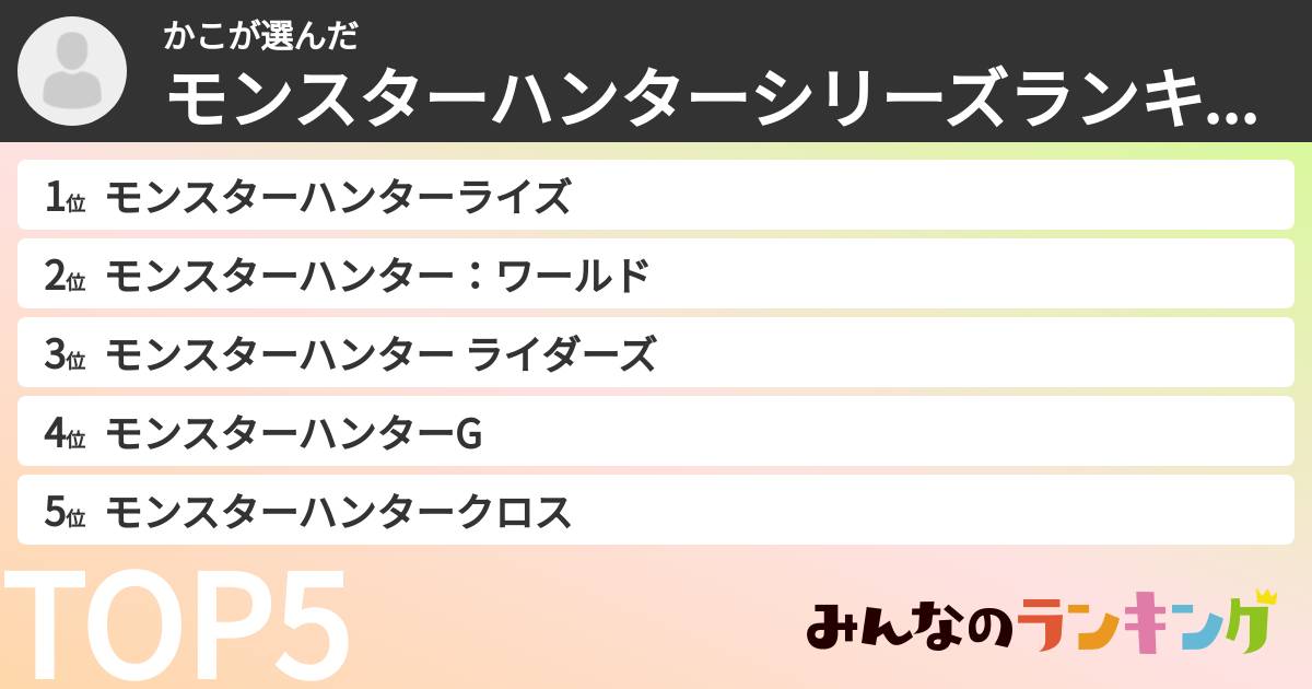 かこさんの「モンスターハンターシリーズランキング」