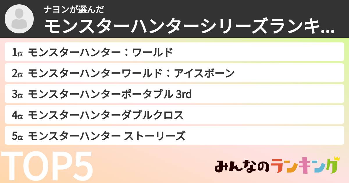 ナヨンさんの「モンスターハンターシリーズランキング」