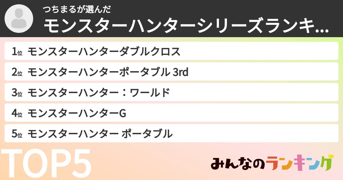つちまるさんの「モンスターハンターシリーズランキング」