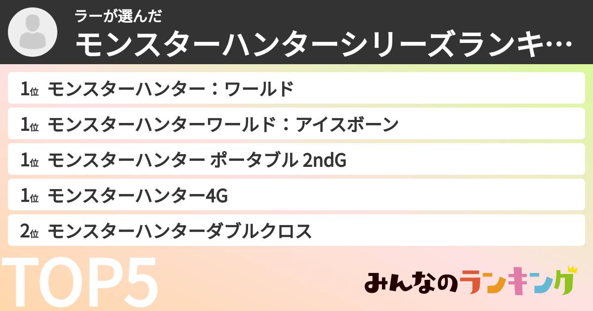 ラーさんの「モンスターハンターシリーズランキング」