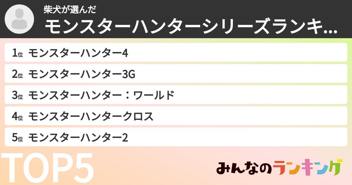 柴犬さんの「モンスターハンターシリーズランキング」