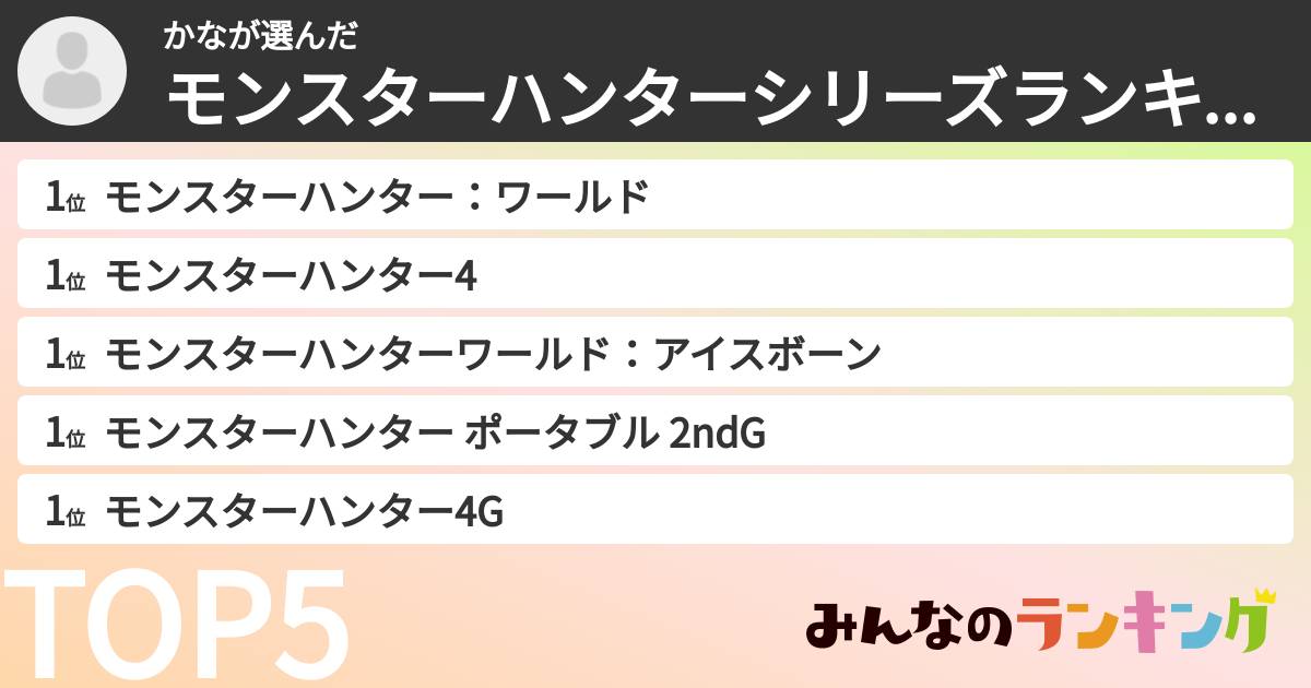 かなさんの「モンスターハンターシリーズランキング」