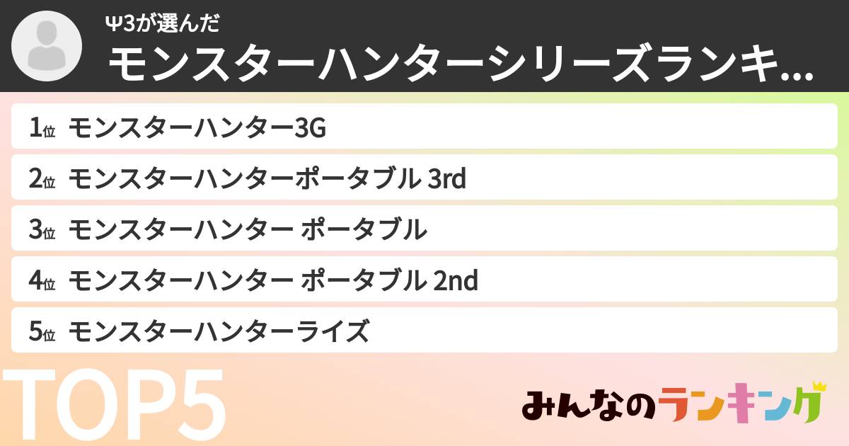Ψ3さんの「モンスターハンターシリーズランキング」